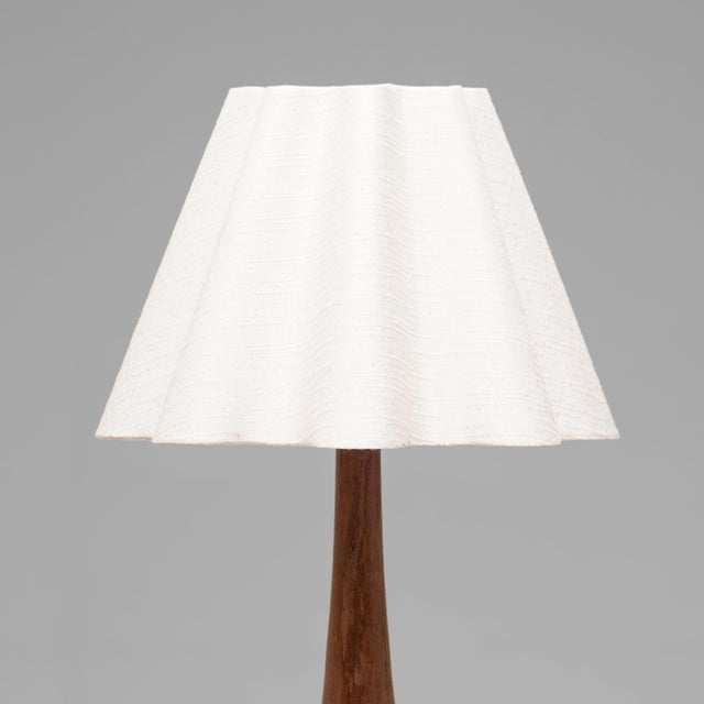 Teak and Brass Table Lamp with Wavy Shade, Denmark, 1960s For Sale - Image 3 of 6