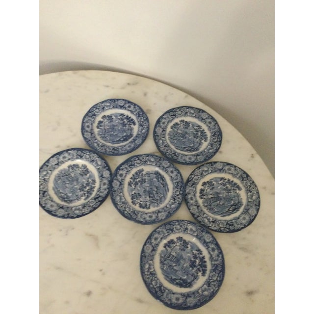 English Vintage Liberty Blue "Monticello" Ironstone Dessert Plates- Set 6 For Sale - Image 3 of 5