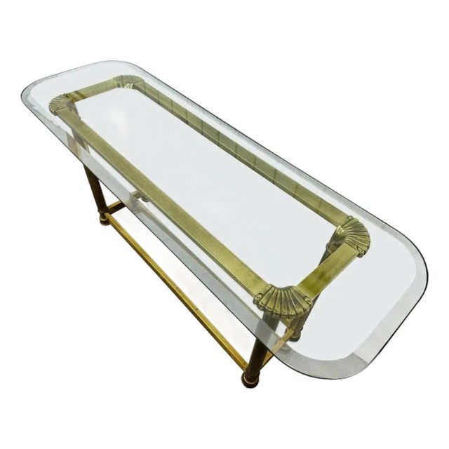 VTG Attributed Mastercraft Brass Glass Coffee Table Gold Hollywood Regency MCM Cocktail Table For Sale