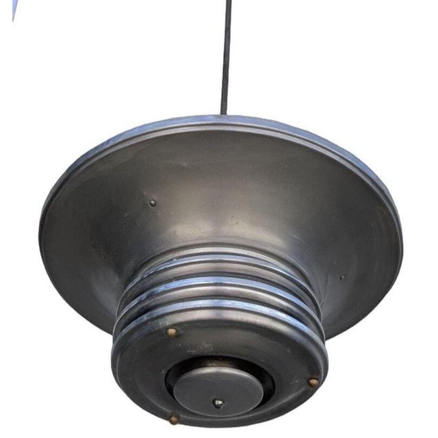 Metal 1930s Art Deco Machine Age Spun Aluminum 23" 3 Ring Pendant Light, 5 Available For Sale - Image 7 of 12