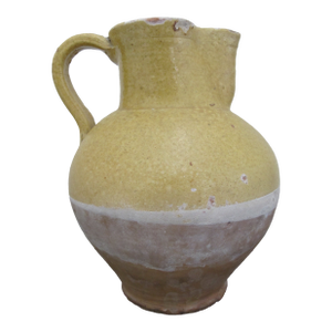 Antique 19thc French Glazed Yellow Confit Pottery Cruche Jug Pitcher 9 1/2"