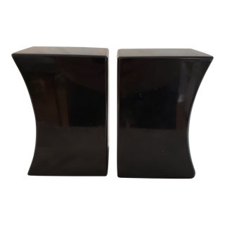 Modernist Polished Black Onyx Stone Bookends - a Pair For Sale