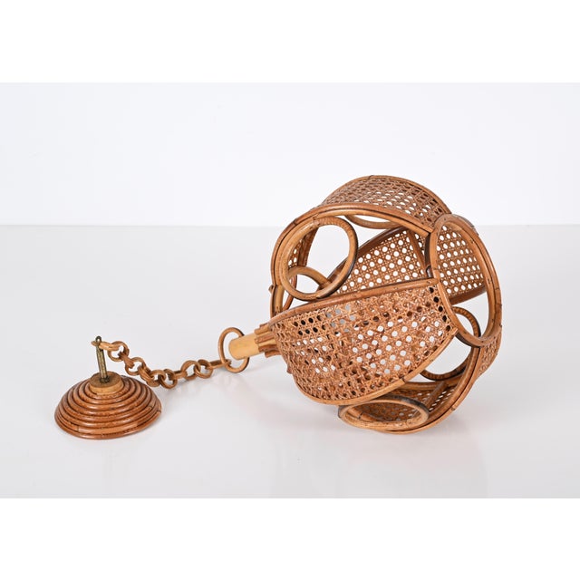 Mid-Century French Riviera Chapel Rattan and Wicker Chandelier, 1960s For Sale - Image 16 of 17