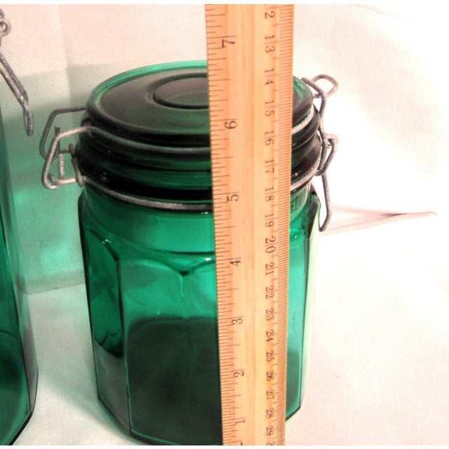 Glass Mid 20th Century Mid-Century Modern Locking Top Green Glass for Pickling Storing - Set of 3 For Sale - Image 7 of 13