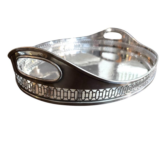 Gorgeous Antique European ( possibly Austria), STERLING SILVER oval Gallery Tray 18”x14”x 3” handles and 1.5”. Silver-...