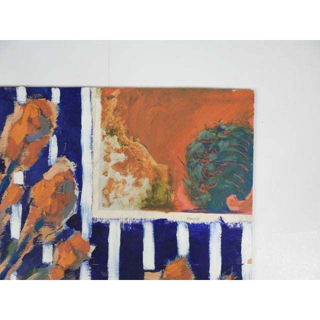 Contemporary Expressionist Floral Blue Stripe Painting For Sale - Image 4 of 7
