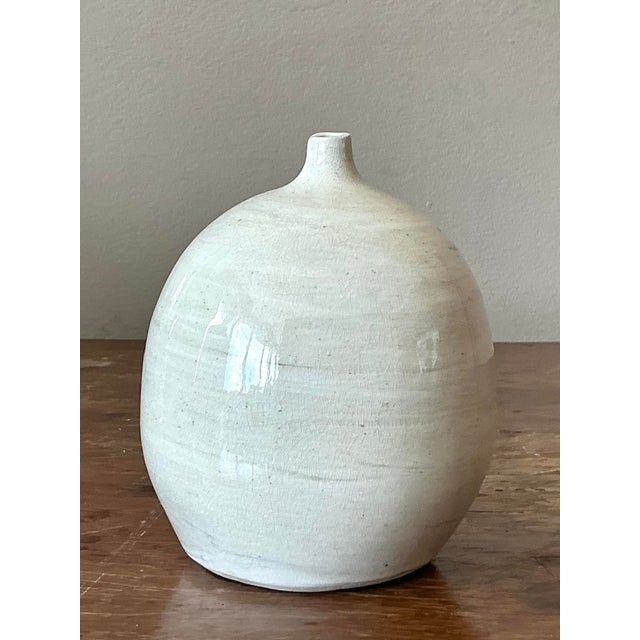 Vintage Boho Glazed Ceramic Vase For Sale In West Palm - Image 6 of 6