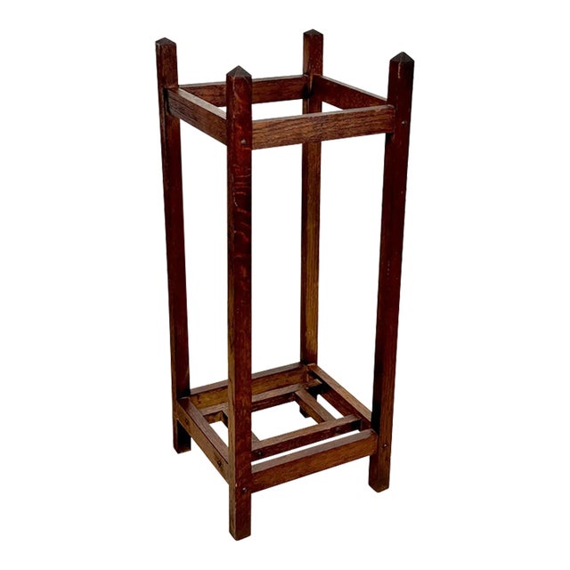 Antique Arts & Crafts Quartersawn Oak Entryway Umbrella Holder Stand For Sale