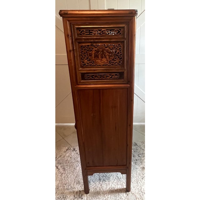 Antique Chinese Carved Wooden Wedding Cabinet For Sale - Image 9 of 18