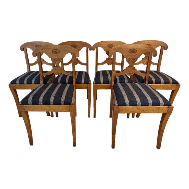 19th C Swedish Biedermeier Flame Birch Dining Chairs - Set of 6 For Sale