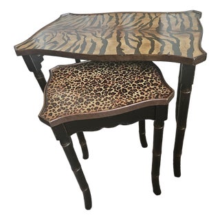 Safari Style Faux Bamboo Nesting Tables - Set of 2 For Sale