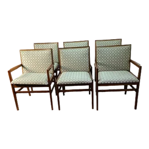 Mid Century Modern 1960s Set of 6 Danish Teak Wood Upholstered Dining Chairs