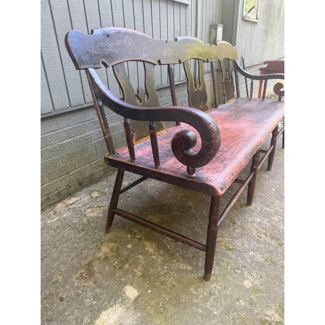 Farmhouse Antique 19th Century Early American Primitive Folk Art Style Hand Painted Bench For Sale - Image 3 of 15