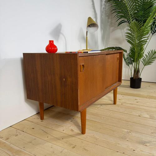 Wood Small Danish Teak Sideboard with Sliding Doors, 1960s For Sale - Image 7 of 7