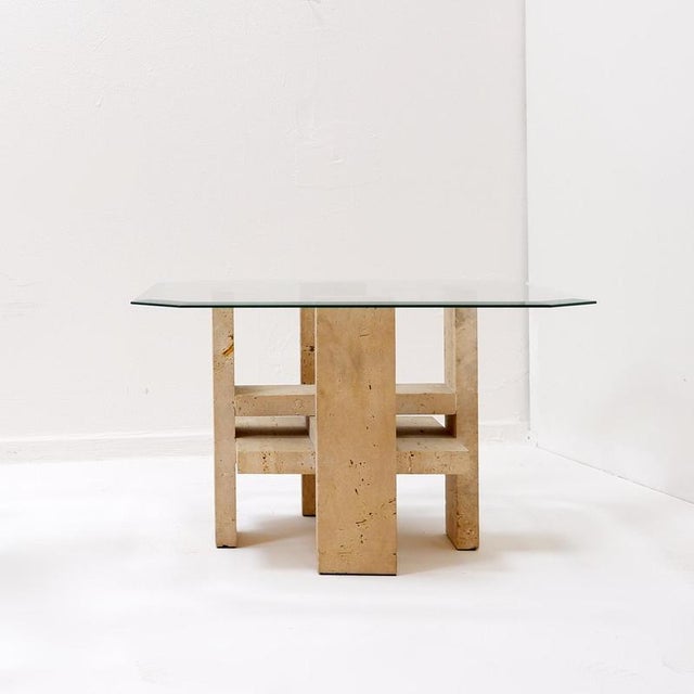 Vintage End Tables in Travertine and Glass by Willy Ballez, 1970s, Set of 2 For Sale - Image 9 of 14