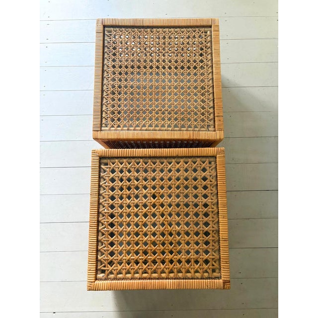 Beige Mid-Century Rattan Cube Coffee Table with Glass Top from Habitat, Britain, 1960s For Sale - Image 8 of 15