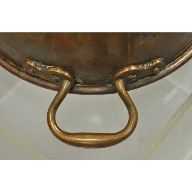 Antique French Country Hand Forged 12" Round Twin Handle Copper Cauldron Pot Pan For Sale - Image 4 of 9