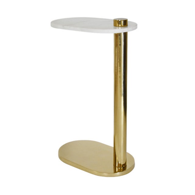 Not Yet Made - Made To Order Matthew Izzo Home Simeon Polished Brass and Marble Racetrack C Sidetable For Sale - Image 5 of 8