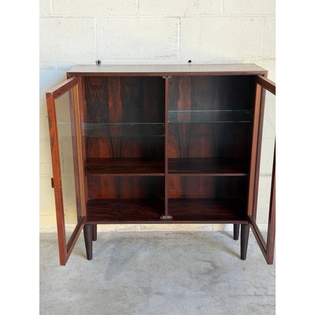 Wood Rosewood Glass Cabinet Bookcase Denmark Mid-Century Modern 1970s For Sale - Image 7 of 9
