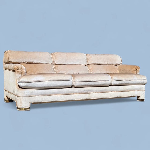 Postmodern Velvet & Brass Sofa by Drexel Heritage, 1980s, Mid-Century, Hollywood Regency For Sale - Image 9 of 10