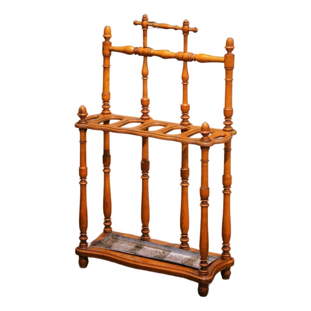 19th Century French Faux Bamboo Umbrella Stand With Zinc Drip Tray For Sale