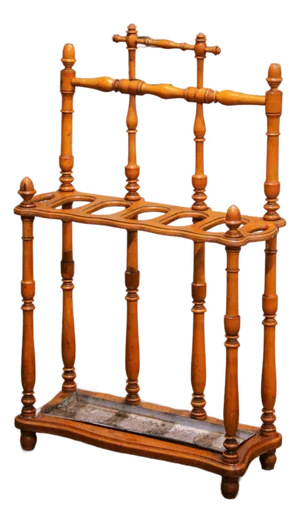 19th Century French Faux Bamboo Umbrella Stand With Zinc Drip Tray