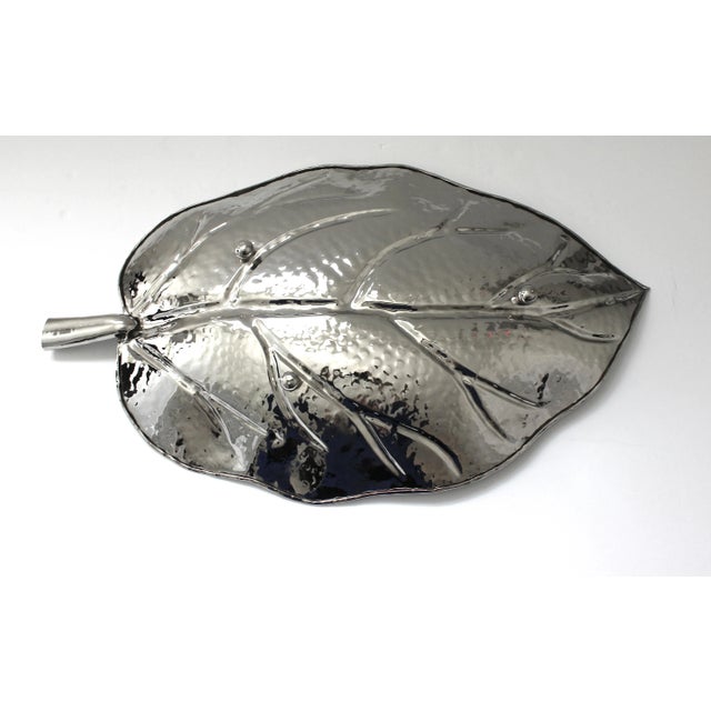 Metal Nickel Plated Leaf Form Serving Tray For Sale - Image 7 of 13