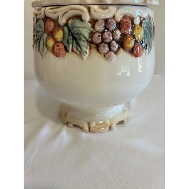 Chairish Description: A hand-painted lidded jar by Lefton, decorated in a majolica-inspired style with dimensional raised...
