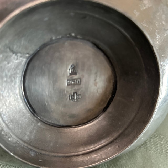 19th C. Nouveau Jugendstil Ornate Pewter Handled Basket Visiting Card Tray For Sale In Palm Springs - Image 6 of 12