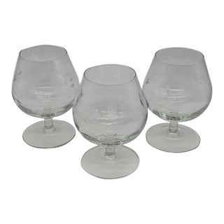 Vintage Princess House Crystal Brandy Snifters Heritage Pattern Etched Set of 3 Glasses For Sale