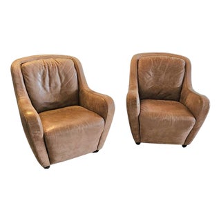 Leather Lounge Chairs from Natuzzi, 1980s, Set of 2 For Sale