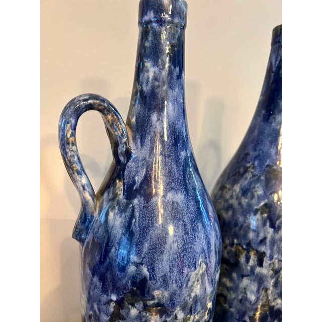 Ceramic Vintage Mid-Century Stoneware Capri Jugs / Pitchers Coastal Blue Hues- Set of 2 For Sale - Image 7 of 10