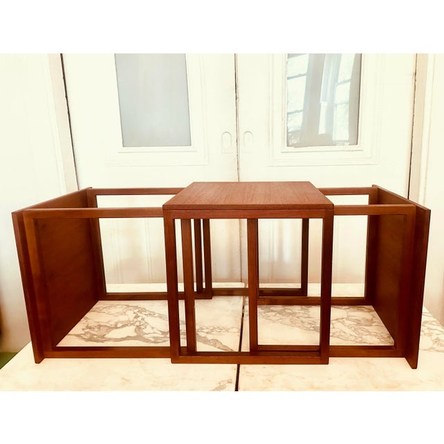 Mid-Century Modern Kai Kristiansen Cube Nesting Tables in Teak Set of 3 Model 33 1960s Danish Modern For Sale - Image 3 of 12