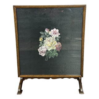 Antique Victorian Metamorphic Mahogany Fire Screen Table with Hand Painted Floral, 1890s For Sale