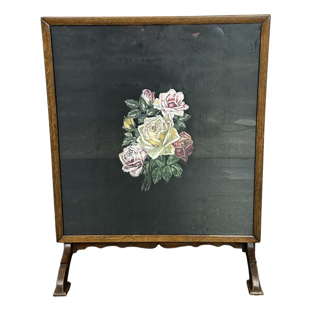 Antique Victorian Metamorphic Mahogany Fire Screen Table with Hand Painted Floral, 1890s For Sale