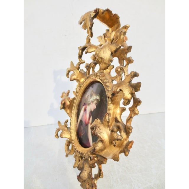 Wood Antique Porcelain Maiden in Gilt Wood Frame Circa 1880s For Sale - Image 7 of 11