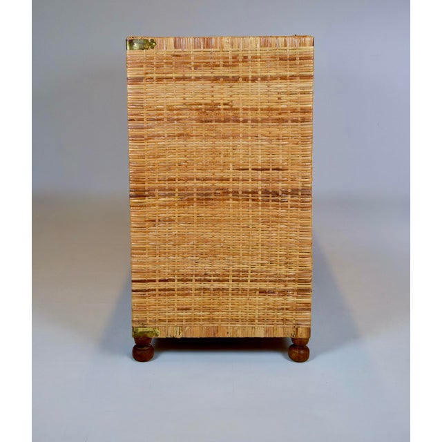 Chestnut 1970's Vintage Coastal Woven Rattan Campaign Chest of Drawers For Sale - Image 8 of 14
