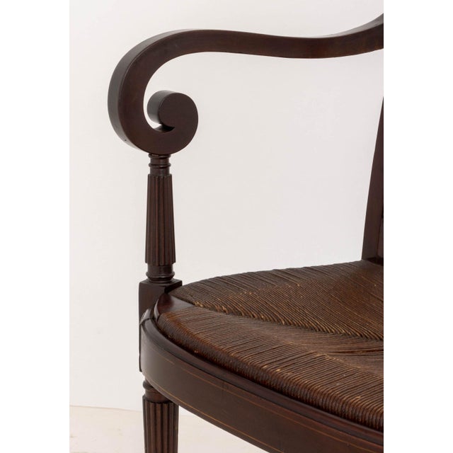 Wood Regency Style Mahogany Arm Chair, With String Inlay to the Scroll Arms For Sale - Image 7 of 10