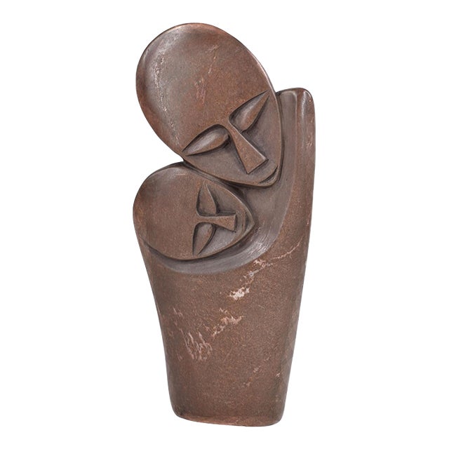 Early 20th Century Shona Stone Mother and Child Sculpture For Sale
