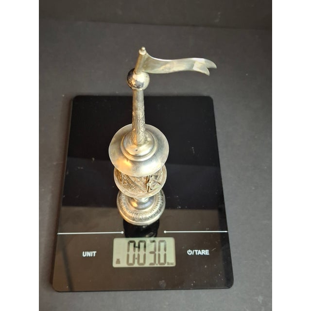 Antique 800 Silver Filigree Besamim Spice Tower Havdalah Judaica Tower Flag 86g For Sale - Image 16 of 16