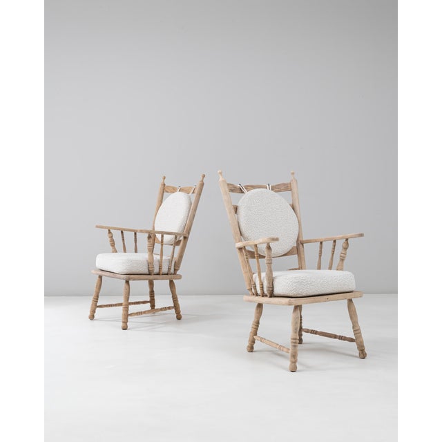 20th Century French Oak Spindle Back Armchairs With Round Bouclé Cushion - A Pair For Sale - Image 18 of 18