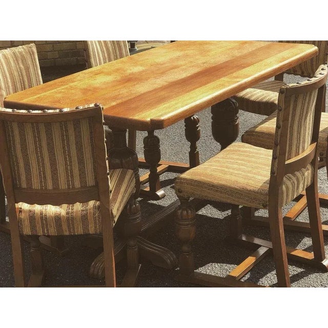 Brown Vintage Table and Chairs in Oak, 1930s, Set of 7 For Sale - Image 8 of 12