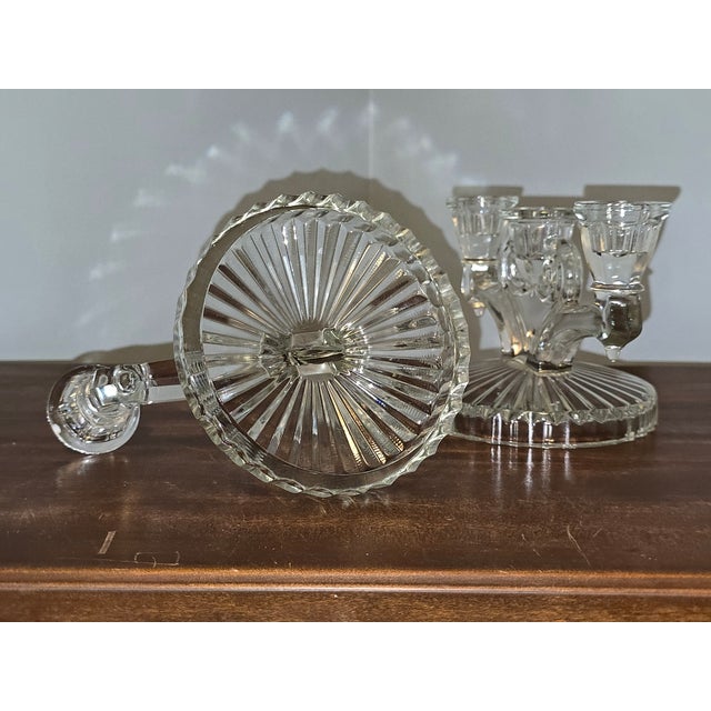Vintage Pressed‑Glass Triple Spot Candleholders — Set of Two For Sale - Image 9 of 11