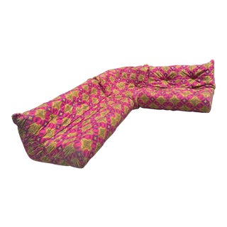 Togo Style Pink African Print Sofa For Sale
