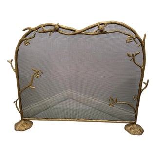 Sculptural Brass Bird Fireplace Screen – Decorative Branch Motif Fire Guard For Sale