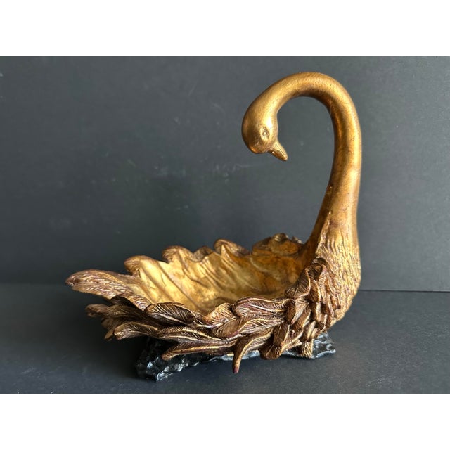 Vintage Late 20th Century Gold Swan Decorative Dish For Sale - Image 4 of 11
