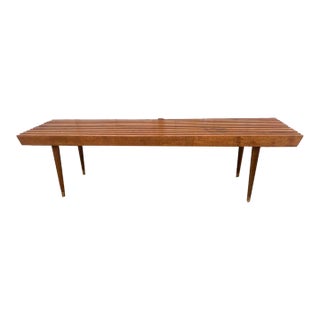 Mid 20th Century Mid Century Modern Solid Wood Platform Stat Teak Bench For Sale