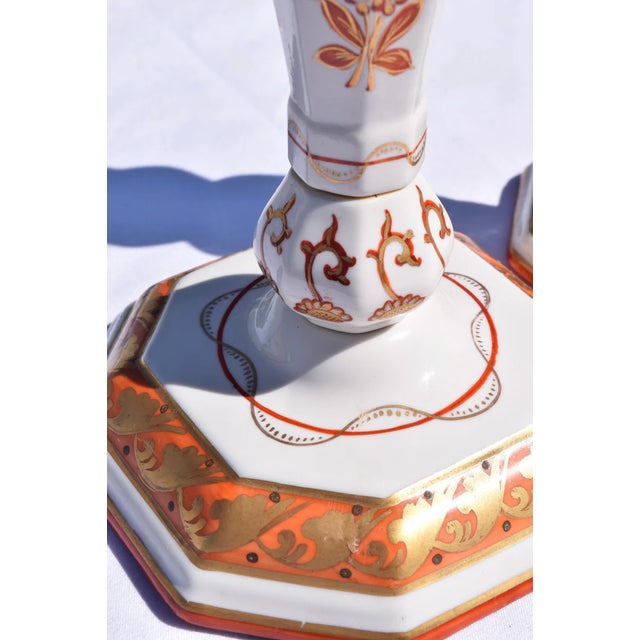 Pair of Italian Porcelain Candlesticks, Iron-Red and Gilt For Sale - Image 9 of 13