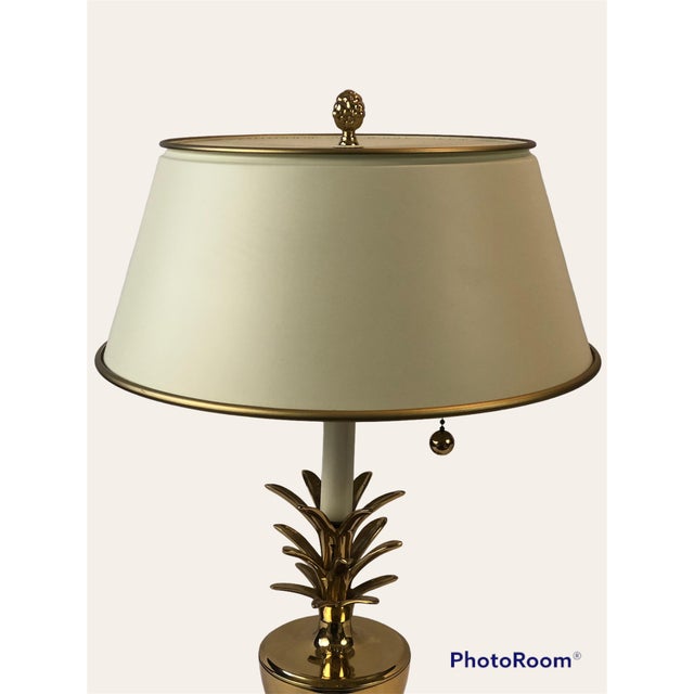 Vintage Polished Solid Brass Pineapple Lamp With White Metal Shade For Sale In Atlanta - Image 6 of 10
