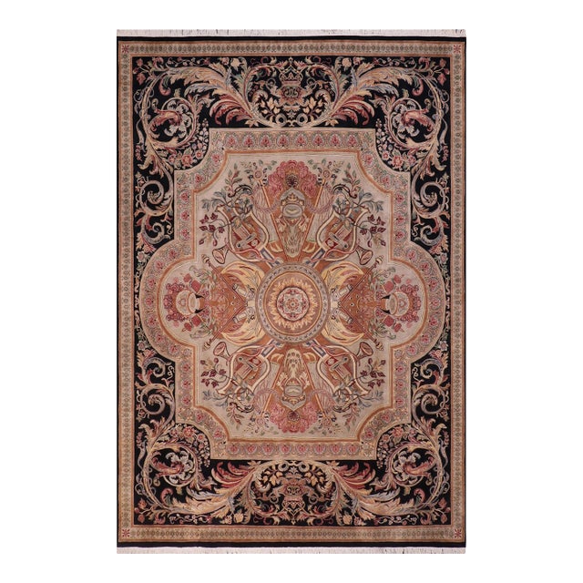 Art Nouveau Inspired 1990's Firdous Pak-Persian Gray/Black Wool Rug - 10'0'' X 13'9'' For Sale